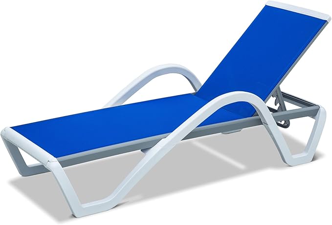 Domi Patio Chaise Lounge Outdoor Lounge Chair Adjustable Aluminum Pool Lounge Chair with Armrests, Durable Textilene, All Weather Poolside Lounger for Deck, Lawn, Garden, Blue