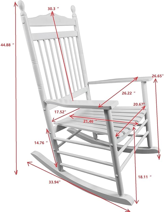 Rocking Solid Wood Chair, Front Porch Rocker for Adult, Load Bearing 280 lbs