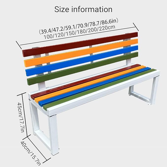 Aluminum Alloy Outdoor Metal Garden Bench with Backrest All-Weather Back Double Bench Strong Load-Bearing Capacity for Porch, Park and Lounge(White with backrest,180*40*45cm/70.9*15.7*17.7in)