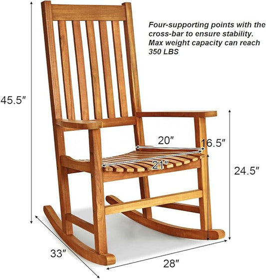 Teak Acacia Wood Rocking Chair Porch Rocker Comfortable Armrest Backrest Suitable For Both Indoor Outdoor Use Perfect For Patio Deck Area Backyard Balcony Garden Pool Side Use 350 LBS Weight Capacity
