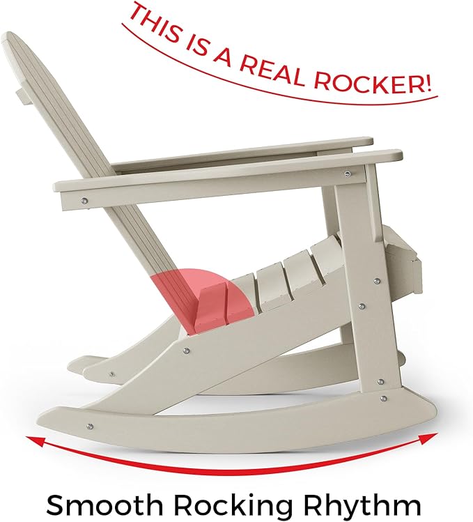Costaelm Outdoor Adirondack Chair Set of 2, All Weather Resistant Classic Balcony Chair and Fire Pit Chairs, Adirondack Plastic Outdoor Porch Furniture Rocking Chair High Back HDPE Poly Lumber, Sand