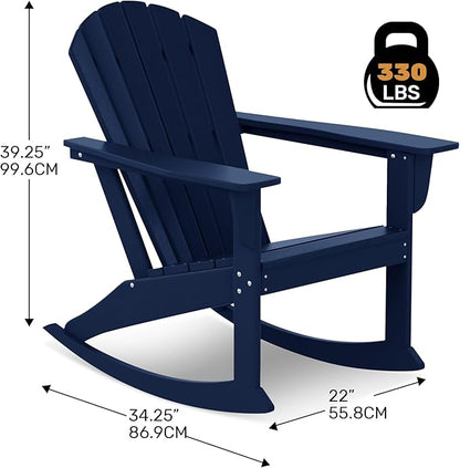 Costaelm Outdoor Adirondack Chair, All Weather Resistant Lawn Chairs Balcony Chair and Fire Pit Chairs, Deck Chairs Outdoor Porch Rocking Chair High Back HDPE Poly Lumber, Navy Blue