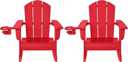 WestinTrends Malibu Outdoor HDPE Plastic Preschool Toddler Classic Adirondack Rocking Chairs (Set of 2), Red