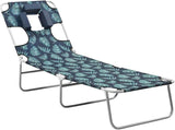 Folding Sun Lounger Green Steel Frame Polyester 74 x 23 x 11 in Adjustable Reclining Backrest Leaf Print Lightweight - Photo 1
