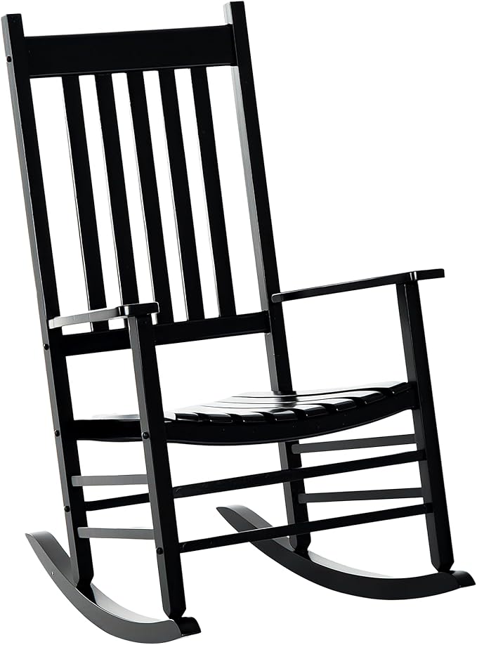 Outsunny Outdoor Rocking Chair, Patio Wooden Rocking Chair with Smooth Armrests, High Back for Garden, Balcony, Porch, Supports Up to 353 lbs, Black