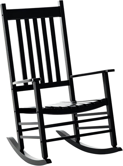 Outsunny Outdoor Rocking Chair, Patio Wooden Rocking Chair with Smooth Armrests, High Back for Garden, Balcony, Porch, Supports Up to 353 lbs, Black