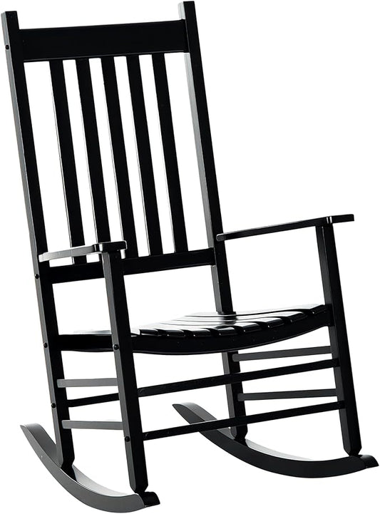 Outsunny Outdoor Rocking Chair, Patio Wooden Rocking Chair with Smooth Armrests, High Back for Garden, Balcony, Porch, Supports Up to 353 lbs, Black