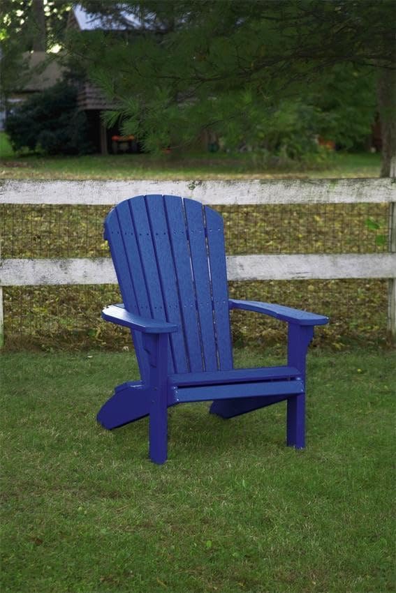 Leisure Lawns Poly Plastic Fanback Adirondack Chair, Outdoor Patio Chair - Amish Made in USA (Blue)