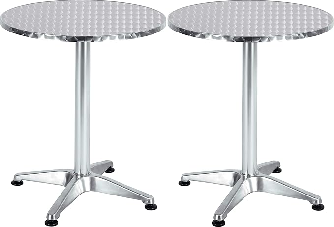 BTEXPERT Set of 2, Indoor Outdoor 23.75" Round Restaurant Table for Patio Stainless Steel Silver Aluminum Furniture - Photo 1
