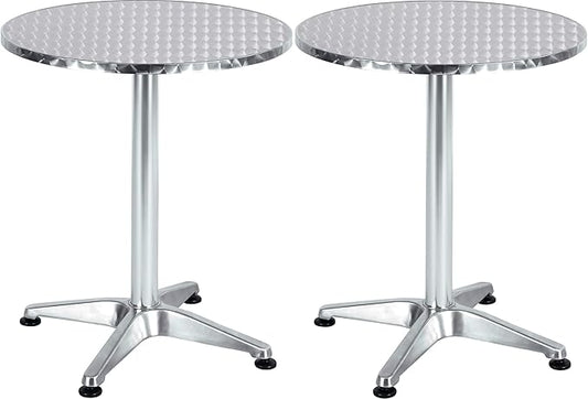 BTEXPERT Set of 2, Indoor Outdoor 23.75" Round Restaurant Table for Patio Stainless Steel Silver Aluminum Furniture with Base
