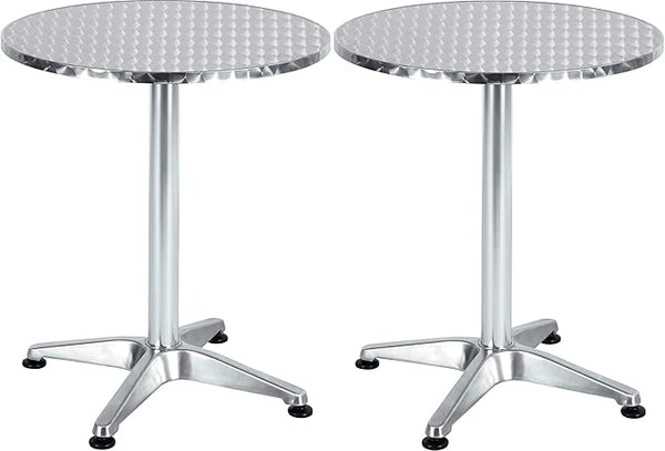 BTEXPERT Set of 2, Indoor Outdoor 23.75" Round Restaurant Table for Patio Stainless Steel Silver Aluminum Furniture - Photo 1
