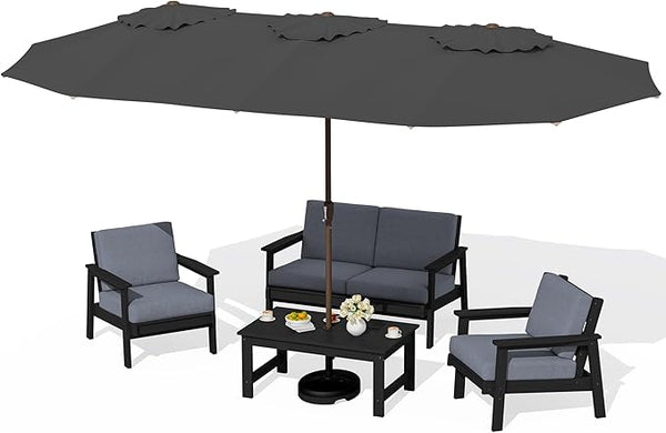 SERWALL HDPE Patio Furniture Set with 15FT Double Side Patio Umbrella - Photo 1