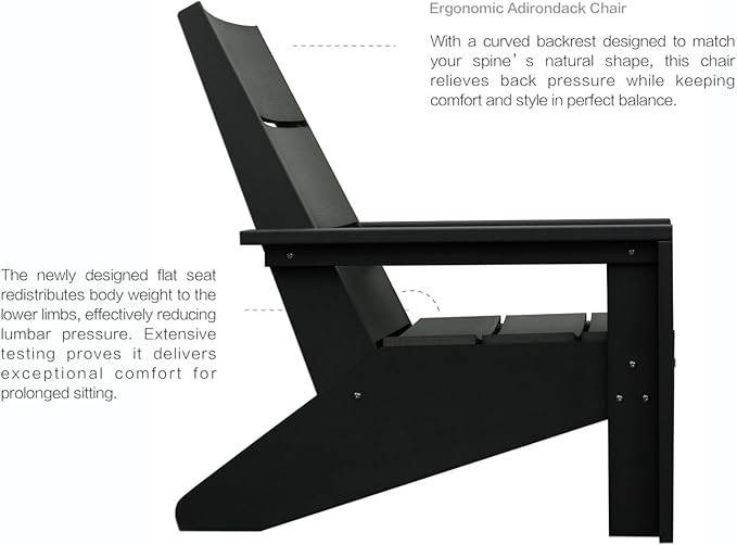 Adirondack Chair, All-Weather HIPS Plastic Outdoor Sitting for Patio, Fire Pit, Garden (Modern Black)