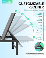 Outdoor Lounge Chairs Set of 3, Aluminum Chaise Lounge Chairs with 5-Position Recliner, Patio Lounge Chair for Backyard - Photo 4