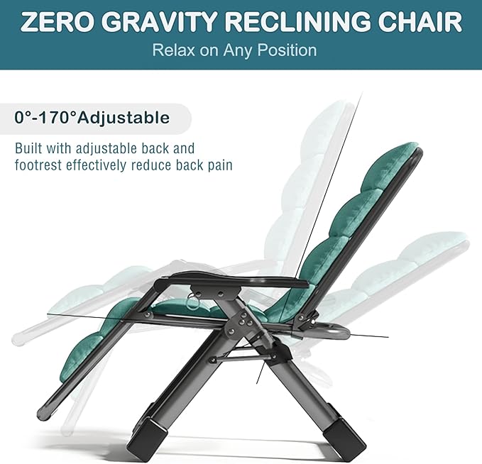 NAIZEA Padded Zero Gravity Chair, Folding Outdoor Lounge Chairs, Adjustable Reclining Camping Chairs with Cup Holder - Photo 4