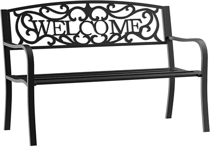 Metal Outdoor Garden Bench with Welcome Design