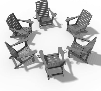 Folding Adirondack Chairs Set of 6,Adirondack Chair with Retractable Ottoman,Plastic Adirondack Chairs with 2 Cup Holder,Weather Resistant Patio Chair,Outdoor Chairs Set of 6(Grey)