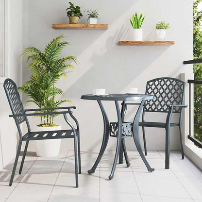 Stackable Garden Chairs 2 Pack, Steel Outdoor Patio with Armrests, Anthracite Modern Dining Chairs for Terrace, Balcony, Backyard, Heavy Duty 242 lb Capacity, Easy Assembly & Space Saving