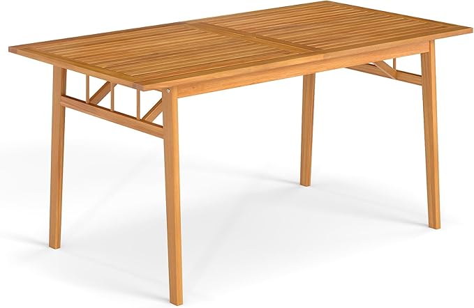Tangkula 63-Inch Acacia Wood Outdoor Dining Table for 6, Large Rectangular Patio Dining Table with 1.97" Umbrella Hole - Photo 9