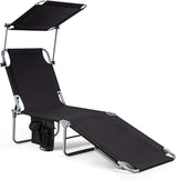 Giantex Tanning Chair, Patio Chaise Lounge Chair with 5 Adjustable Position, Shade Canopy, Storage Pocket, Camping Cot - Photo 1