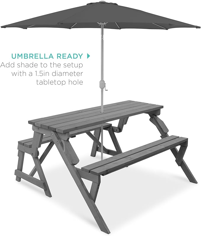 Best Choice Products 2-in-1 Transforming Interchangeable Outdoor Wooden Picnic Table Garden Bench for Backyard, Porch - Photo 5
