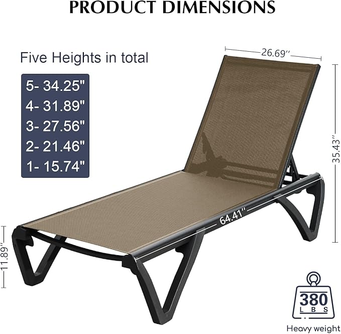 Domi Pool Lounge Chairs Set of 2, Aluminum Chaise Lounge Outdoor - Photo 2