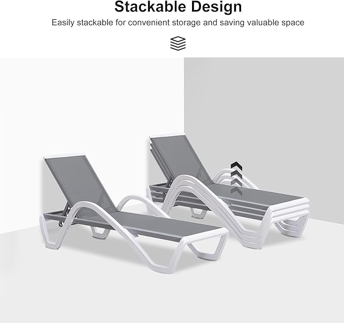 PURPLE LEAF Patio Chaise Lounge Chair Set Outside Aluminum Plastic Stackable Tanning Chairs with Armrests and Side - Photo 6