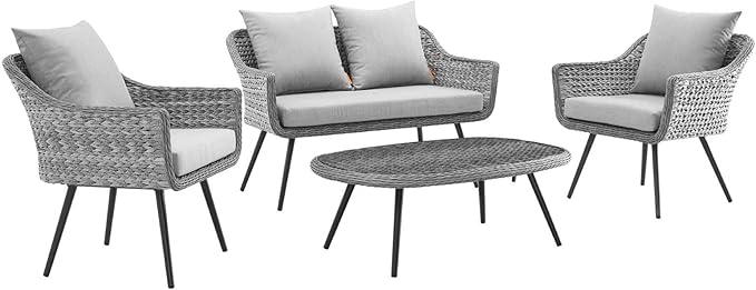 Modway EEI-3177-GRY-GRY-SET Endeavor 4 Piece Outdoor Patio Wicker Rattan Sectional Sofa Set, Gray - Photo 1