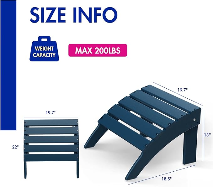 BRIOPAWS Adirondack Ottomans | Folding | Set of 2 | HDPE Plastic | Blue Outdoor Foot Rest | All Weather | Patio Footrest for Adirondack Chair | Foot Stool for Deck Porch | 19.7W x 18.5L x 13H Inch