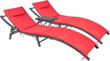 Devoko Patio Chaise Lounge Sets Outdoor Rattan Adjustable Back 3 Pieces Cushioned Patio Folding Chaise Lounge with - Photo 1
