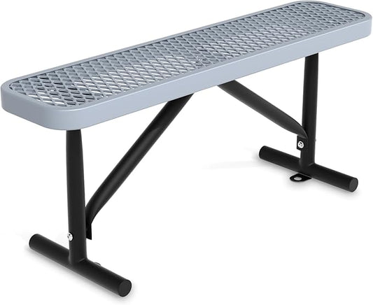 4ft Park Benches for Outside, 48" L Backless Heavy-Duty Commercial Gray Garden Bench with Expanded Steel Mesh Seat, Weatherproof Park Patio Dining Table Bench for Backyard Lawn School Porch Deck