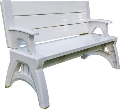 Convert-a-Bench 2-in-1 Outdoor Bench & Picnic Table - Foldable, Weather-Resistant Seating - Perfect for Patio, Lawn, Garden, or Deck - Durable Construction, Easy Assembly - 1 Bench/Order, White