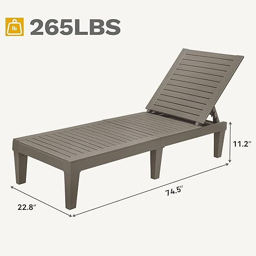 DWVO Outdoor Chaise Lounge, Pool Lounge Chair Set of 4 w/ 5-Level Backrest, Waterproof & Easy Assembly Patio Lounge Chair for Garden, Pool, and Beach (Taupe)