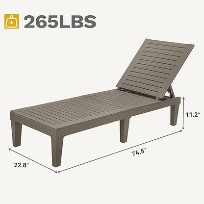 DWVO Outdoor Chaise Lounge, Pool Lounge Chair Set of 4 w/ 5-Level Backrest, Waterproof & Easy Assembly Patio Lounge Chair for Garden, Pool, and Beach (Taupe)