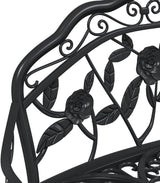 Traditional Cast Iron Garden Bench with Decorative Floral Inlays, 2-Person Outdoor Seating, Black Matte Finish - Photo 6