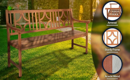 JONATHAN Y BNH100A Sloane 59.1" 3-Seat Ogee Diamond-Back 600-Lbs Support Acacia Wood Outdoor Garden Patio Bench for Garden, Lawn, Backyard, Pool, Deck, Beach, Firepit, Teak