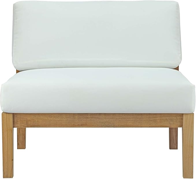 Modway Bayport Teak Wood Outdoor Patio Armless Chair in Natural White - Photo 7