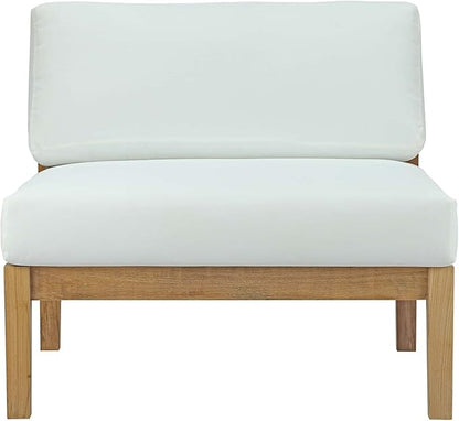 Modway Bayport Teak Wood Outdoor Patio Armless Chair in Natural White