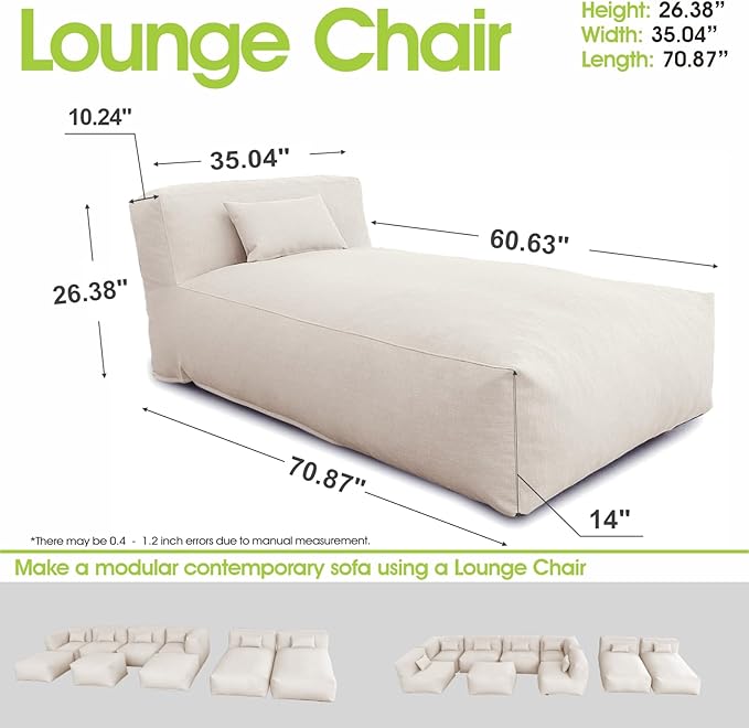 Outdoor Bean Bed Chair Sun Lounger, Outdoor Couch Sofa for Patio & Pool, Foam Filling Day Bed Furniture - Photo 2