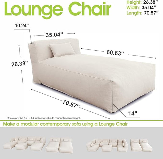 Outdoor Bean Bed Chair Sun Lounger, Outdoor Couch Sofa for Patio & Pool, Foam Filling Day Bed Furniture, Comfy Lazy Sofa for Outside, Water-Resistant Seating (Light Beige, 70'' L)