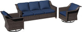 3 Pieces Patio Conversation Furniture Set - 1 Sofa, 2 Swivel Chairs - Photo 6