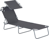 Outsunny Outdoor Lounge Chair, Adjustable Folding Chaise Lounge, Tanning Chair with Sun Shade for Beach, Camping, Hiking - Photo 1