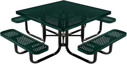 COATEDOUTDOORFURNITURE Heavy-Duty Portable Outdoor Kids Table with Umbrella Hole, Punched Steel Kids Picnic Table, Commercial-Grade, Made in America (46 in, Square, Childrens, Textured Dark Green)