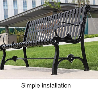 Outdoor Bench Garden Patio Seating Furniture, Outdoor Park Bench Garden Bench, Metal Leisure Cast Iron Bench, Courtyard Terrace Seat Bench with Backrest and Armrest (Size : 150cm)