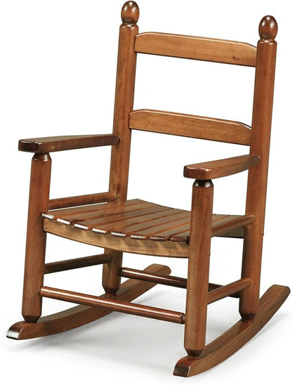Outvita Kids Rocking Chair, Ergonomic Sturdy Toddler Rocking Chair with High Backrest & Rounded Armrests, Safe Solid Wood Baby Rocker Chair for Age 3-6, Outdoor, Living Room, Reading Room(Brown)