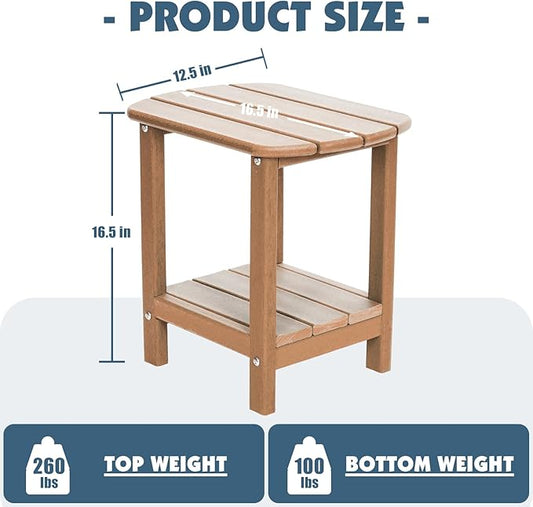 Adirondack Outdoor Side Table, 16.5” HDPE Small Patio Table with Storage Shelf, Weather Resistant End Table for Porch, Pool & Yard (Teak)