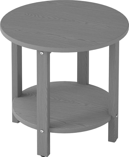 HDPE Outdoor Side Table for Patio, 18.1-Inch Weatherproof Small Outdoor Table for Adirondack, 2-Tier Round End Table for Garden Backyard Porch Deck Balcony Poolside, Grey