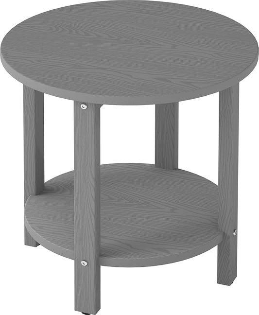 HDPE Outdoor Side Table for Patio, 18.1-Inch Weatherproof Small Outdoor Table for Adirondack, 2-Tier Round End Table for Garden Backyard Porch Deck Balcony Poolside, Grey
