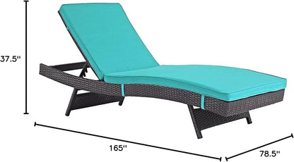 Modway Convene Wicker Rattan Outdoor Patio Chaise Lounge Chairs in Espresso Turquoise - Set of 6