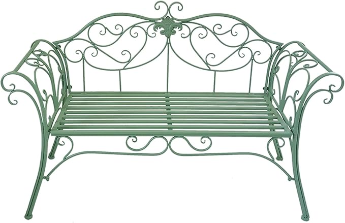 Outdoor Bench Garden Benches for Outdoors Patio Bench Metal Front Porch Bench with Sturdy Cast Iron Metal Frame, Metal Garden Bench Chair 2 Seater for Garden, Yard, Patio, Porch and Sunroom (Color :